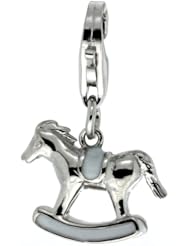 Sterling Silver Rocking Horse Charm for Bracelet, 9/16 in. (15 mm) wide, Enamel Finish