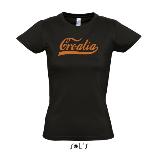 Damen T-Shirt – Kroatien Oldschool Croatia LÄNDERSHIRT EM / WM FAN Trikot S-XXL , Deep black – orange , M