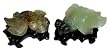 Genuine hand carved jade chinese bubble eye goldfish, pair - wood stand included (02)