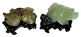 Genuine hand carved jade chinese bubble eye goldfish, pair - wood stand included (02)