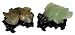 Genuine hand carved jade chinese bubble eye goldfish, pair - wood stand included (02)