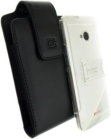 CASE123 MPS XXL Premium Large Oversized Genuine Leather Swivel Belt Clip Holster for HTC One M7 (with Hybrid TPU/PC Stand Case - Clear)