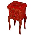 Handmade 31" Antique-Style Red & Gold Wood Accent / End Table With Red & Gold Butterflies