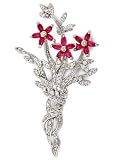 Marquise C.Z. Ruby Diamond Flower Bouquet Sterling Silver Pin (Holiday Special)