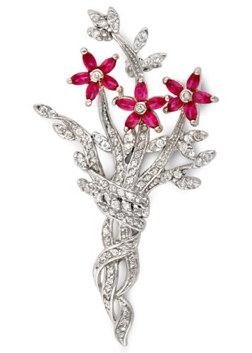 Childrens Toyshop  Jewelry : Marquise C.Z. Ruby Diamond Flower Bouquet Sterling Silver Pin (Holiday Special)