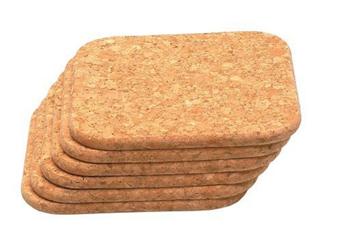 T&G Set x 6 Square Coasters In Natural Cork. 10X10cm