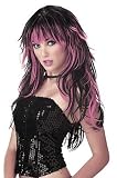 Womens Adult Tempting Tresses 1980s Punk Pop Rock Star Goth Emo Two-Tone 80s Rock and Roll Long Black & Pink Costume Wig