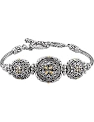 Jewelplus Sterling Silver Bracelet with 18KY Accents & Adjustable Toggle Sterling Silver & 18K Yellow Complete No Settings