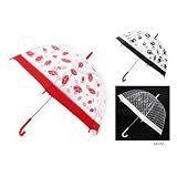 Ladies/Womens Dome Transparent Patterned Walking Umbrella (Red, White or Black)