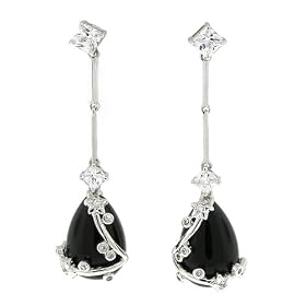 Vintage Dangle Earrings W black Onyx and White CZs by Alljoy