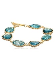 1928 Jewelry "Aqua Verde" Gold-Tone Light Aqua Faceted Toggle Bracelet, 8"