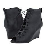 41h0g nKKhL. SL160  Kaju01 Lace Up Wedge Ankle Boots BLACK