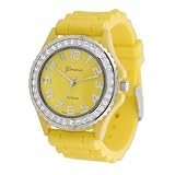 Geneva Platinum CZ Accented Silicone Link Watch, Large Face