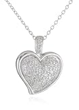 Sterling Silver Simulated Diamond Pave Heart Pendant, 18″