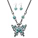 YAZILIND Tibetan Silver-Plated Butterfly Turquoise Necklace and Earring Set