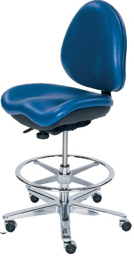 BodyBilt J707x E1 F1 Blue Vinyl Fabric Mid-Back Task Stool without Arms, ESD Configuration, 25.5