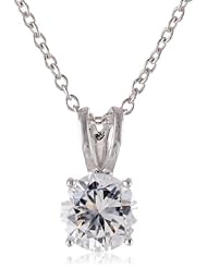 Platinum Plated Sterling Silver Round-Cut Cubic Zirconia Pendant Necklace, 18"
