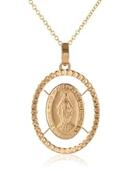 14k Yellow Gold D-cut Miraculous Oval Pendant Necklace, 18"