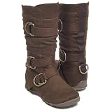 ISSAC Kids Suede Flat Heel Winter Boots Tobacco Brown