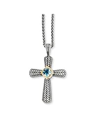 Sterling Silver 14k 1.1ct Yellow Gold Swiss Blue Topaz Vintage Style Necklace
