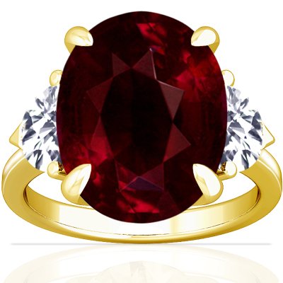 14K Yellow Gold Oval Cut Ruby Three Stone Ring