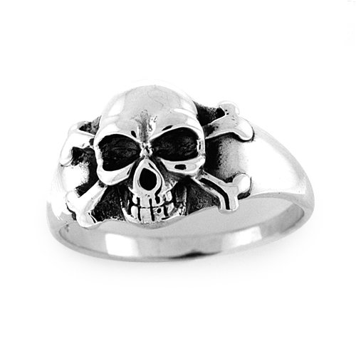 Sterling Silver Skull and Cross Bones Ring - Sizes 9 to 14