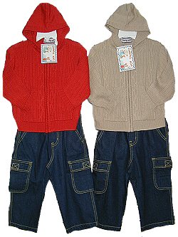 Infants Sizes 12M/18M/24M Sweater Knit Hoodie Jacket+Denim Pants 2-PC Sets (Prepack=12 Sets, Assorted Sizes/Colors, Each .00)