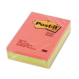 MMM6603AN Post-it  Neon Color Ruled Note Pads, 4 x 6 Size, 3 Pads/Pack