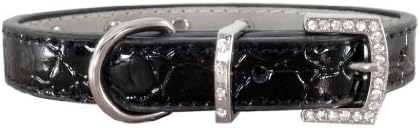 Chic Rhinestone Buckle Trendy Black Faux Crocodile Pet Necklace Adjustable Dog Collar - Medium Size