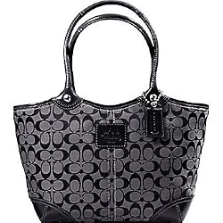 Coach Bleecker Signature Bag Tote with Black Patent Trim 12564