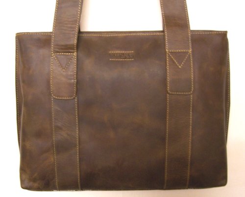 Geschenk-Set Postkarte und Greenland NATURE Damen-Tasche Shopper Leder-Handtasche aus Rindleder in dunkel-braun