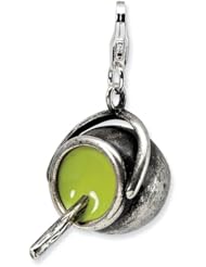 Sterling Silver 3 D Antiqued Enameled Witches Cauldron with Lobster Clasp Char
