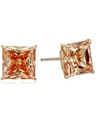 Jewelry: 10k Yellow Gold Square Shape Champagne Swarovski Zirconia Stud Earrings - Amazon Collection