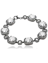 Sterling Silver Created White Quartz and Clear Crystal Black Rhodium Plated Bracelet