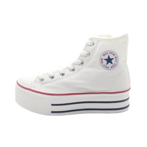 Maxstar Women's High Top Mid Platform Sneaker (6, White)