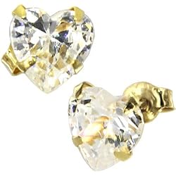 14KT Heart Shape Stud Earrings 6.2mm stone