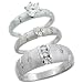 Sterling Silver 3-Piece Trio His (7.5mm) & Hers (3.5mm) Channel Set CZ Wedding Ring Band Set; (Ladies Size 5 to10; Men's Size 8 to 14); Ladies Size 9