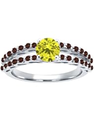 1.12 Ct Round Canary Diamond Red Garnet 14K White Gold Ring