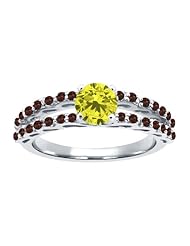 1.12 Ct Round Canary Diamond Red Garnet 925 Sterling Silver Ring