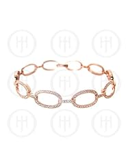 Sterling Silver -CZ Micro Pave Rose Colour Tennis Bracelet (BR-1095-R)