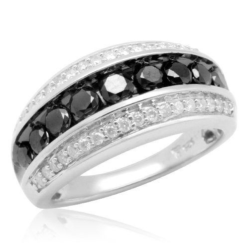 10k White Gold Black and White Diamond Anniversary Ring (1.00 cttw, I-J Color, I3 Clarity), Size 9