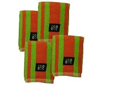 Cotton Dish Cloths (Mandarin Orange with Green Rugby Stripe, 4-Pack)