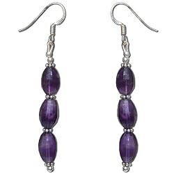Beautiful Earrings Silver Amethyst Jewelry 2.25 inches (erg117)