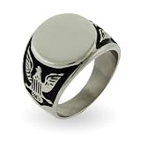 Mens Stainless Steel American Bald Eagle Signet Ring