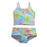 IMAGE OF Girlfriends by Anita G Designer Clothes - Girls 2 Piece Tankini Bathing Suit, Light Blue, Lime (Size 4)
