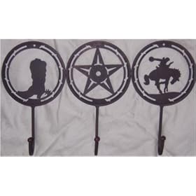 <b>Western Home Decor Boots Star Cowboy Horses Three Hook Metal Rack</b>