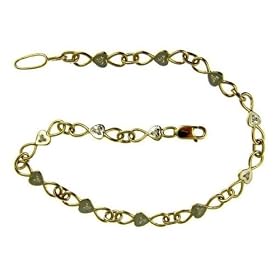9ct 2 Colour Gold Ladies 5 Points Diamond Set Heart Link Bracelet