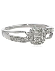 Sterling Silver Princess-Cut Center and Round Sides Diamond Ring (0.20 cttw, H-I Color, I2-I3 Clarity)