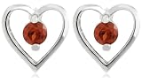 Sterling Silver Garnet Heart Earrings