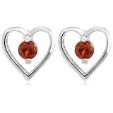 Sterling Silver Garnet Heart Earrings